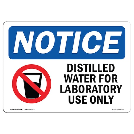 Signmission OSHA Notice, 3.5" Height, Distilled Water For Laboratory Sign With Symbol, 5" X 3.5", Landscape OS-NS-D-35-L-11058